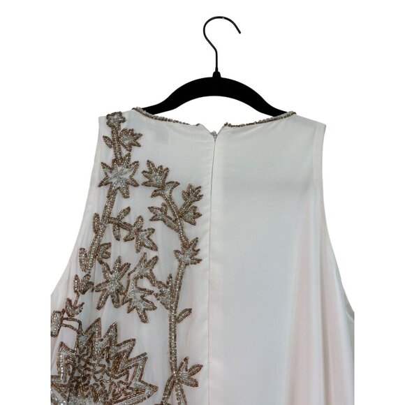 Badgley Mischka Beaded White & Gold High Neckline Swing Shift Style Dress Size 8 - Picture 9 of 12